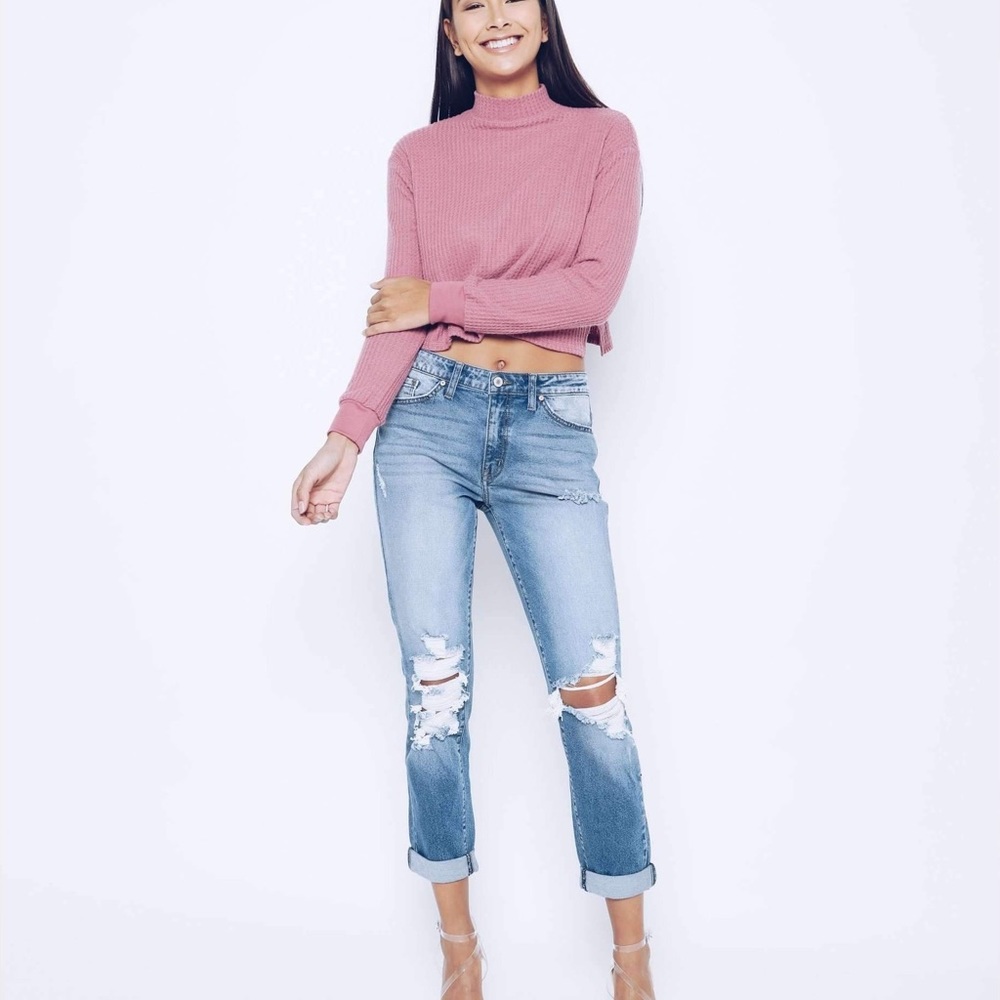 KanCan Boyfriend Fit Distressed Jeans